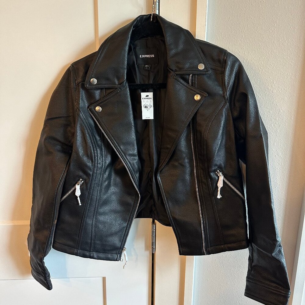 NWT Express Black Faux Leather Moto Jacket Size S